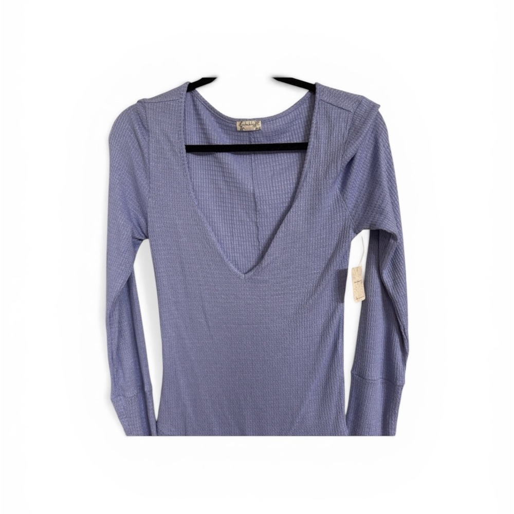 Free People Long Sleeve V-Neck Top - Lavender